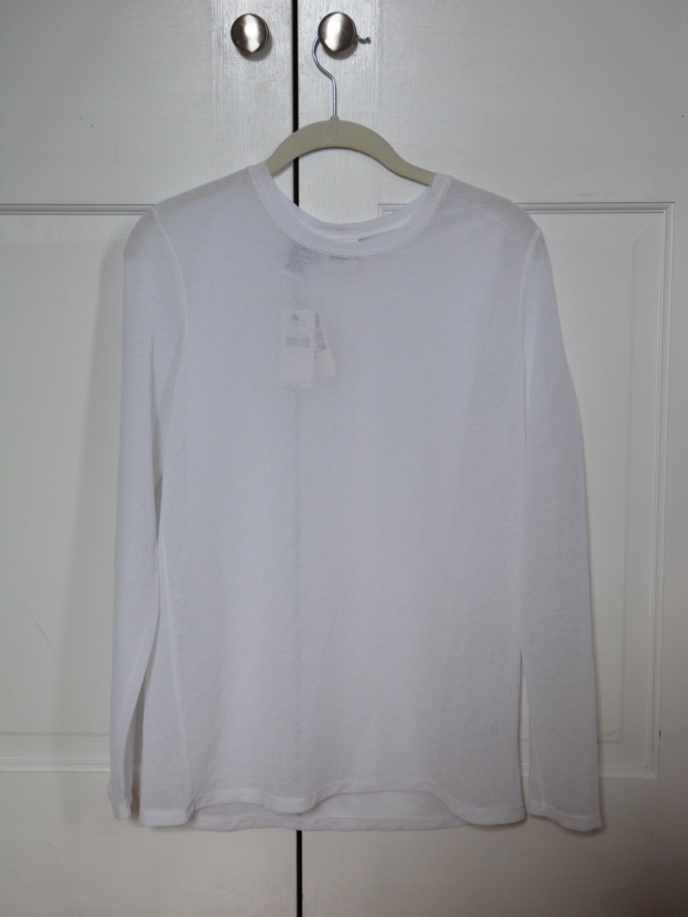 DKNY Sheer Long Sleeve White Crewneck NWT
